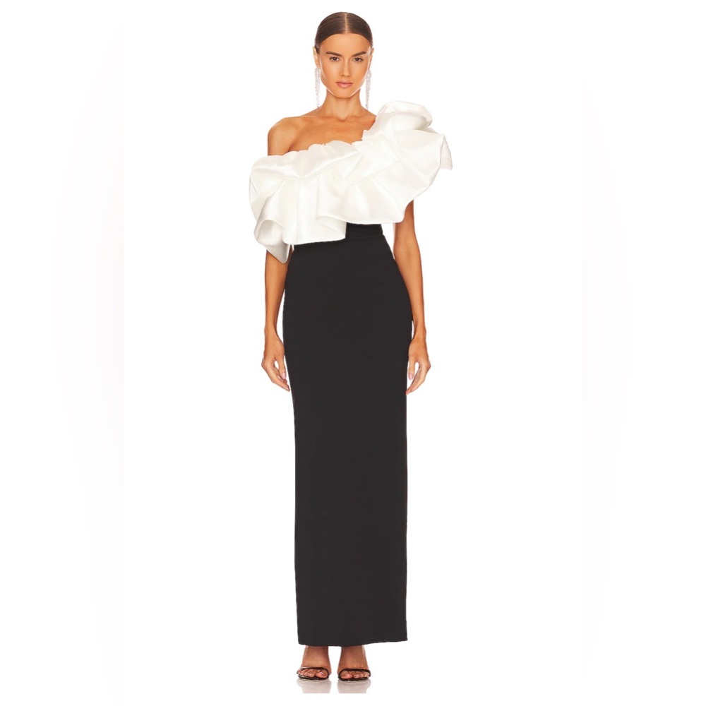 Solace London Ellis Maxi Dress in Cream & Black in size 4
